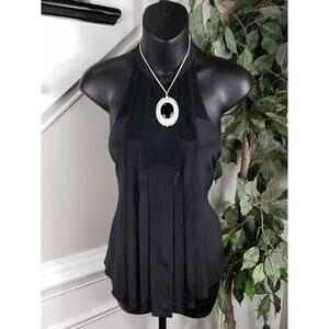Women Bebe Halter Top Women XS Black Silk Spandex Pleated Back Zip Outdoor